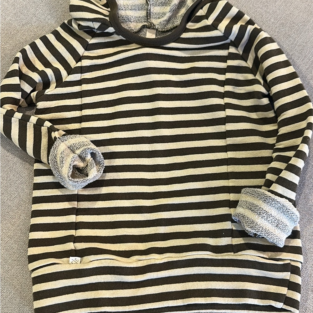 Childhoods Clothing Hoodie Unisex Size 6/7 Olive Striped Cotton French Terry